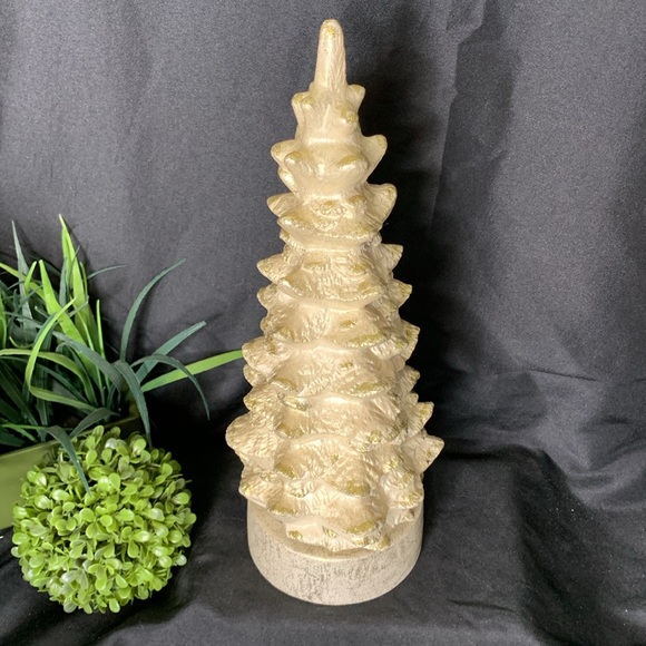 Opalescent pearl white and gold ceramic Christmas Tree music box - Picture 10 of 11